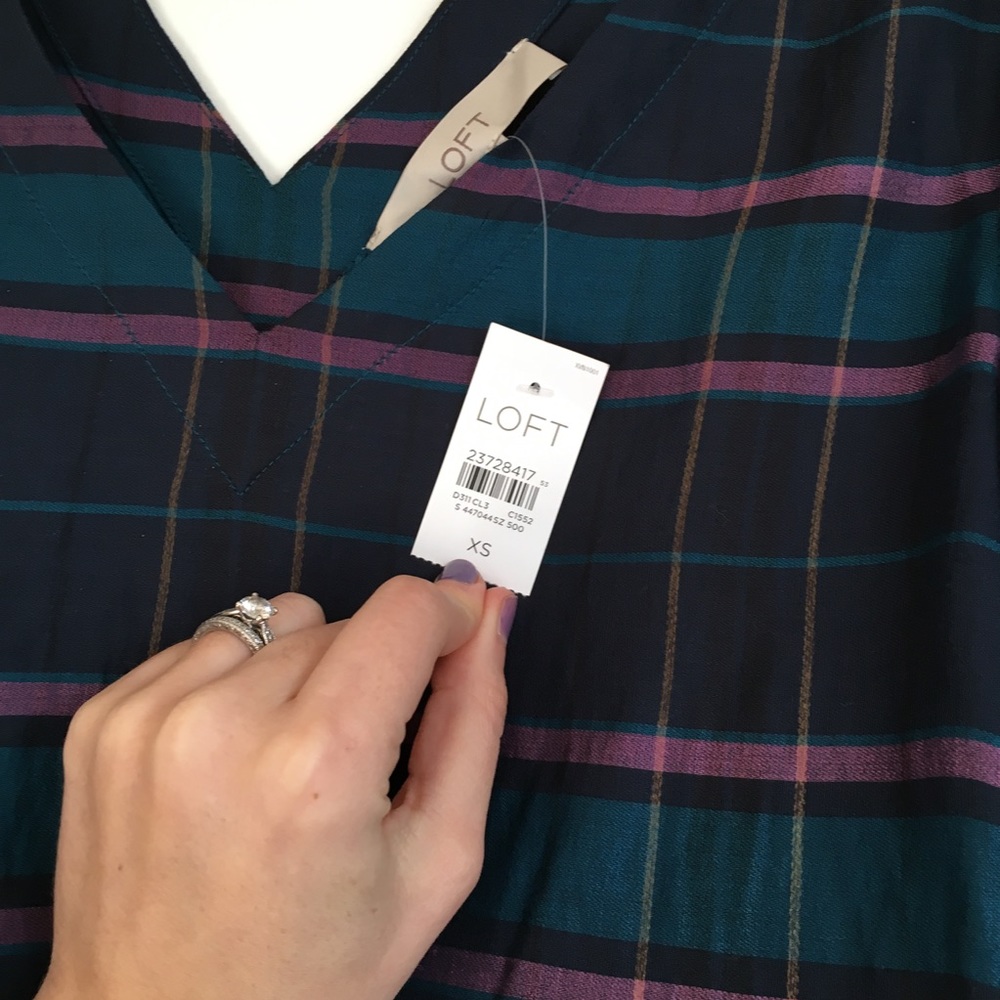NWT LOFT Plaid Bar Back Blouse • XS - Picture 4 of 6